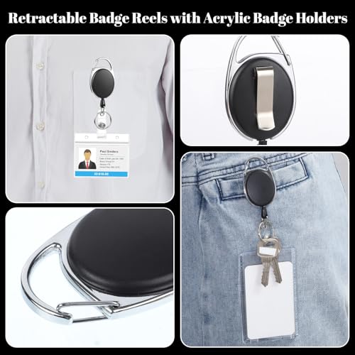 2 Pack Retractable Badge Reel with Clear Acrylic ID Holder - BESARME
