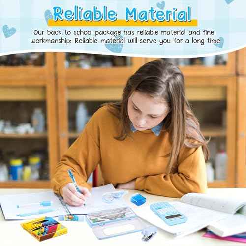 192 Pcs Middle High School Supply Kit for Student Girl Back to School Supplies Bundle Essential Stationery Stuff Set Include Calculator Notebooks Compass Folder Pen Stapler and More (Blue)