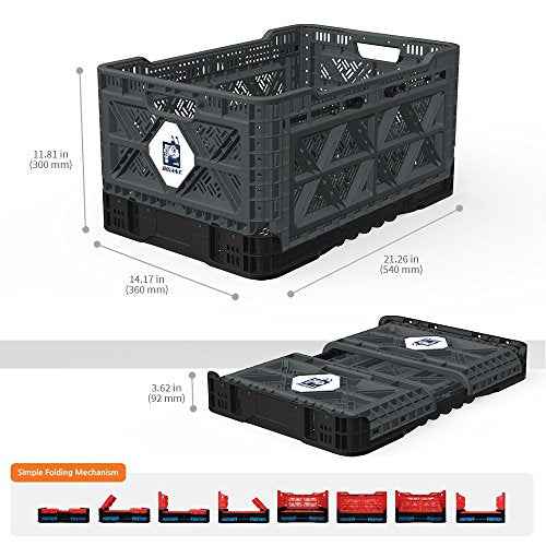 Bigant Heavy Duty Collapsible & Stackable Plastic Milk Crate - Snap Lock Foldable Industrial Garage Storage Bin Container Utility Tote Basket (Charcoal Gray, 1 Medium Crate)