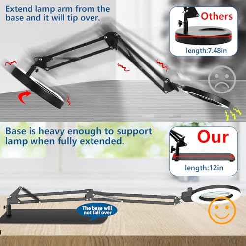 10X Magnifying Glass with Light, 2024 New Upgrade Infinite Color and Brightness Magnifying Desk Large Lamp & Clamp, 2-in-1 LED Hands Free Lighted Magnifier Stand for Craft Hobby Close Work Soldering