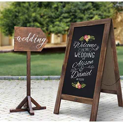 HBCY Creations A Frame Chalkboard 40x20 Solid Wood A-Frame Sign Rustic Brown Double-Sided Magnetic Board, Chalkboard Menu Board, for Restaurants, Caf?s, Weddings - Heavy Duty Hinges