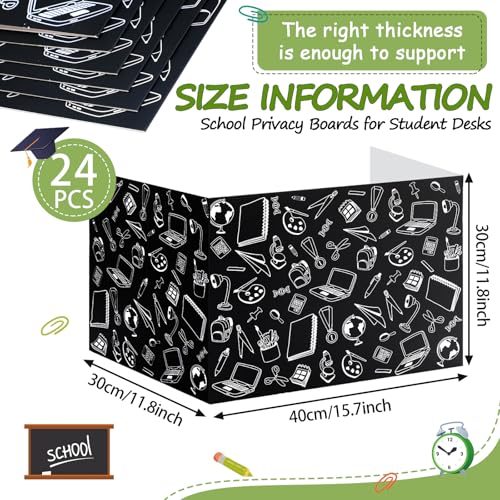 Harloon 24 Pcs Privacy Desk Dividers for Students Black Stationery (Black) – Trifold Folders