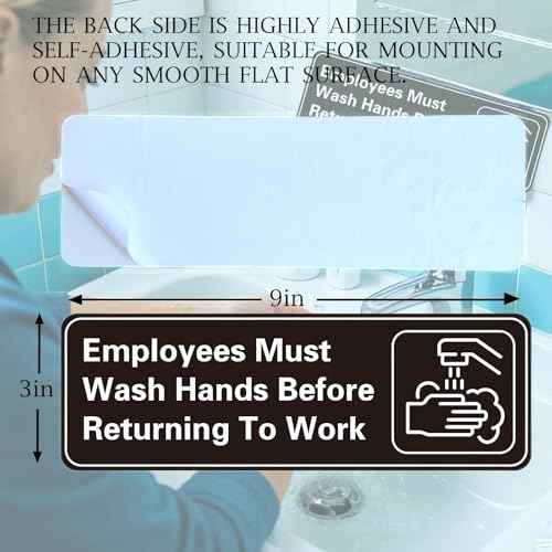 5 Pack Employees Must Wash Hands Sign,9 X 3 Inch Waterproof Acrylic Sign With Symbols,Self-Adhesive,Indoor/Outdoor Use for Hotels,Restaurants,Rest Areas,Salons,Public Restrooms