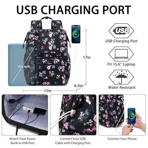 Hidds Laptop Backpack Purse for Women, Work Business College School Commuter Computer Bag Large Girls Nurse Teacher Bookbags Anti Theft Ladies Travel Daypack with Charging Port for 15.6 Inch Laptops