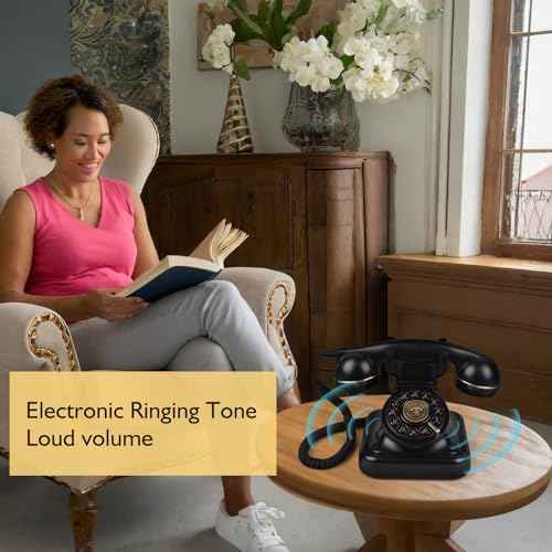Rotary Phone, Old Desk Phones, Retro Landline Telephone, Classic Vintage Push Button Telephone with Redial Function for Home Office Hotel School, Black
