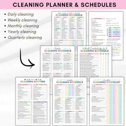Cleaning Planner, Cleaning Schedule and Checklist Organizer, Daily Weekly Monthly Household Cleaning Planner, Chore Chart Notebook for Home, Family Cleaning Tasks, DIY Home Improvement, Editable Template