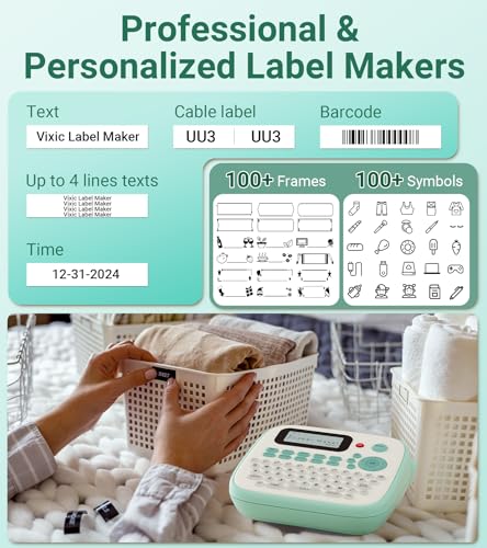 Green Label Maker Machine with 4 Waterproof Tapes - D210S Labeler for Home & Office