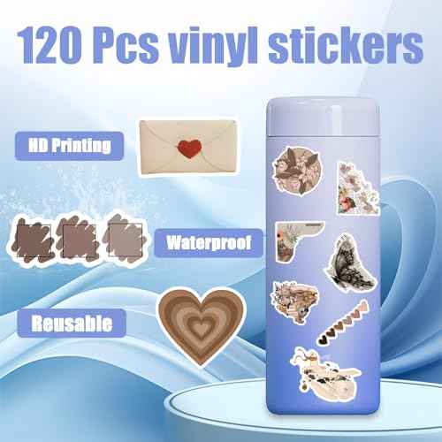 120Pcs Vintage Stickers, Waterproof Scrapbook Aesthetic Sticker for Daily Planner, Water Bottles, Handbook Junk Diary Stickers, Adults Scrapbooking Journaling Supplies DIY Paper Crafts