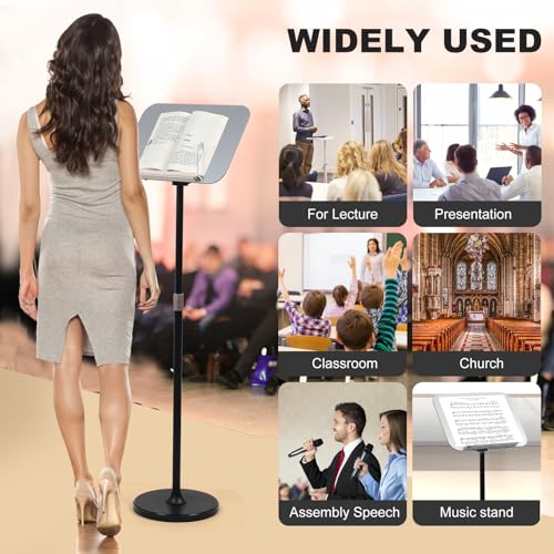 Portable Floor Lectern Podium Stand for Speech, Presentation, with Black Stand, Gray Board and Adjustable Height for Laptop, Book or Sheet Music