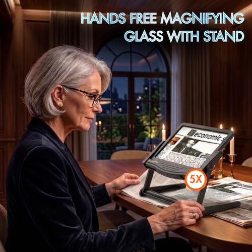 MagniPros 5X LED Page Magnifying Glass with Detachable Stand - Jet Black