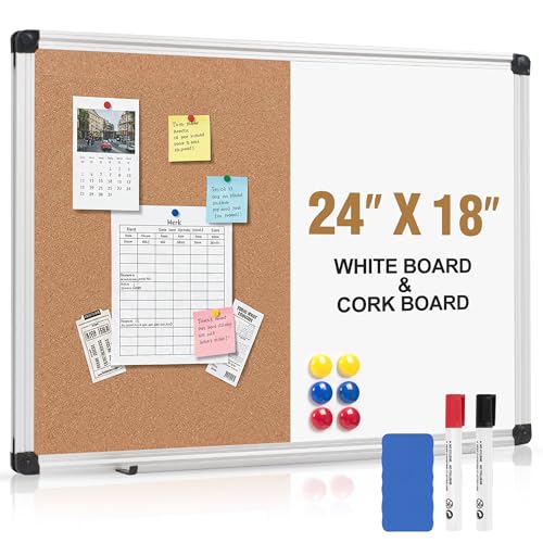 24x18 Inch Whiteboard and Corkboard Combo with Aluminum Frame - Board2by