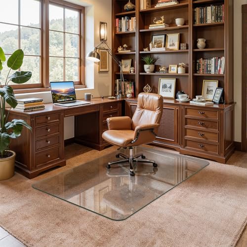 32" x 48" Office Chair Mat for Carpet, Tempered Glass Chair Mat with Rounded Corners and Polished Edges, Desk Floor Mat for Carpet, Hardwood Floor, Office
