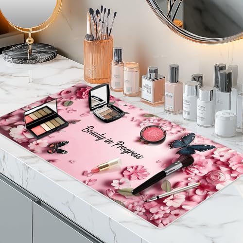 Aphlos Butterfly Dual-Sided Waterproof Synthetic Leather Makeup Mat for Vanity & Craft Station