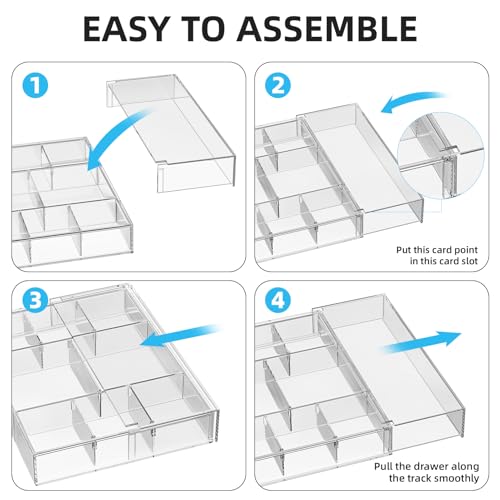 Marbrasse Clear Expandable Desk Drawer Organizer with 10 Adjustable Compartments