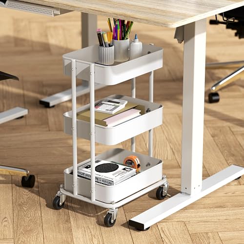 Simple Houseware 3-Tier Utility Cart - White, 24" Low Height Fits Under Desk