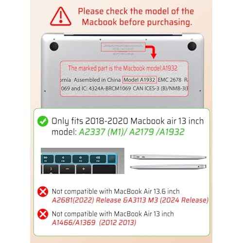 Seorsok Compatible with MacBook Air 13 Case2022 2021 2020 2019 2018 Release A1932 A2179 M1 A2337 Touch ID,Elegant Leather Plastic Hard Shell Case Transparent Keyboard Cover,Beige PVC Grid