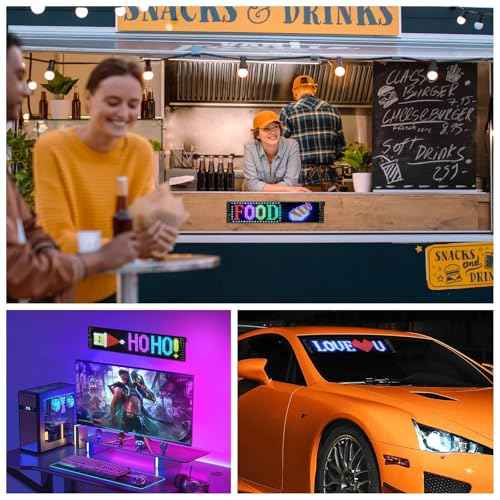 Programmable LED Sign, Scrolling Bright Advertising Display, 20x64 Flexible LED Matrix Panel, Bluetooth APP Control for Custom Text & Animation, for Car, Bar, Shop, Outdoor Advertising (14x4¡±)