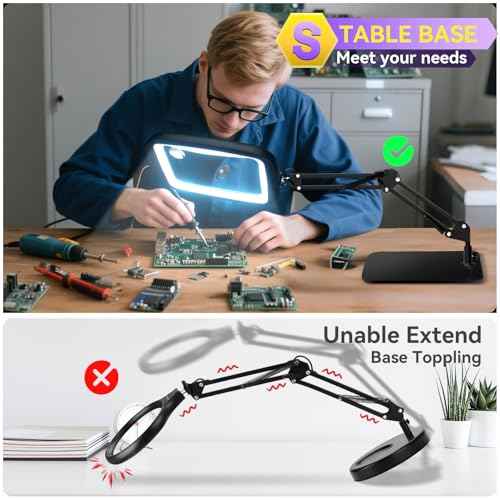 10X 30X Extra Large Magnifying Glass with Light and Stand,7-inch Lighted Magnifier,5 Color Modes Stepless Dimmable,Rectangle Hands-Free Magnifying Glass Desk Lamp for Reading Craft Hobby Close Work