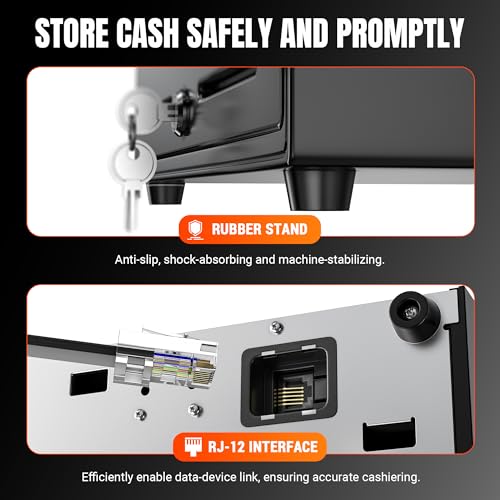 Tera 13" Cash Register Drawer for Point of Sale POS System with 4 Bill 5 Coin Cash Tray 6 Keys Auto Open Removable Coin Compartment Key-Lock 24V RJ12 Interface Media Slot for Small Business 330G