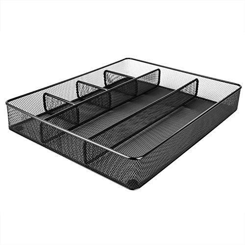 Amazon Basics Metal Mesh Desk Organizer with 6 Compartments, Anti-Slip, Black