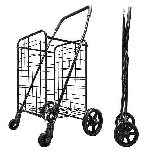 Folding Shopping Cart with 360-Degree Wheels Black (Single Basket)