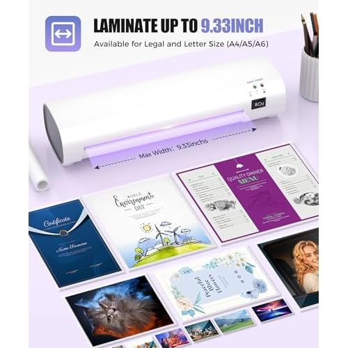 9 Inch Portable Laminator Machine with Anti-Jam Tech, All-in-One A4 Thermal Laminator w/Trimmer & Corner Rounder for Home, Office, School, Business, 40 Sheets Included£¨White£©