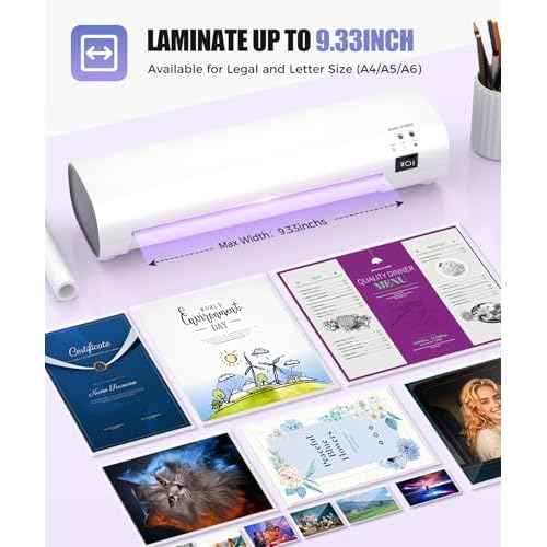 9-Inch 4-in-1 Thermal Laminator Machine with Never-Jam Tech, Includes 40 A4 Laminating Pouches, Trimmer & Corner Rounder for Office & Home Use - White