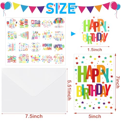 200 Set Unique Happy Birthday Card Bulk with Envelope and Sticker Blank Greeting Card Large 5 x 7 Inch Suitable for Office Kids Women Men, 20 Styles(Colorful Words)