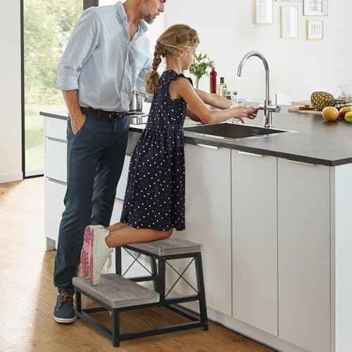 YINMIT Wooden Step Stool for Adults, 2 Tier Heavy Duty Step Stool for High Bed, Using for Bedroom, Living Room, Bathroom and Kitchen, Hold Up to 500 LBS