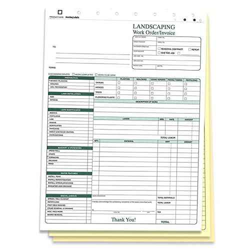 NextDayLabels - Landscaping Work Order Form/Invoice/Billing Sheets, 3 Part Carbonless (100 Sets) Letter Size Forms