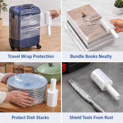 Polysells 2 Pack 5" x 1200ft MIni Roll Stretch Film with Handle, 80