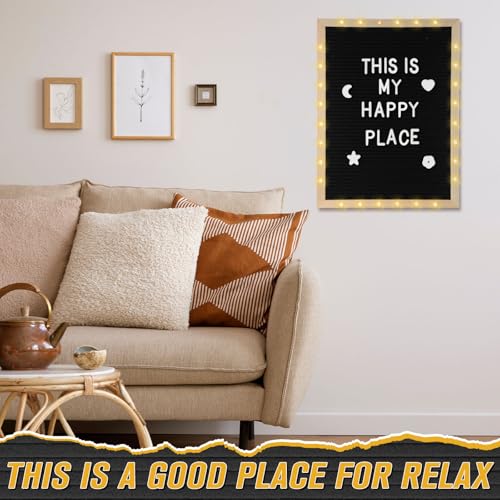 Wearage 12x16 Inch Felt Letter Board with LED Light & Natural Wood Frame, Black