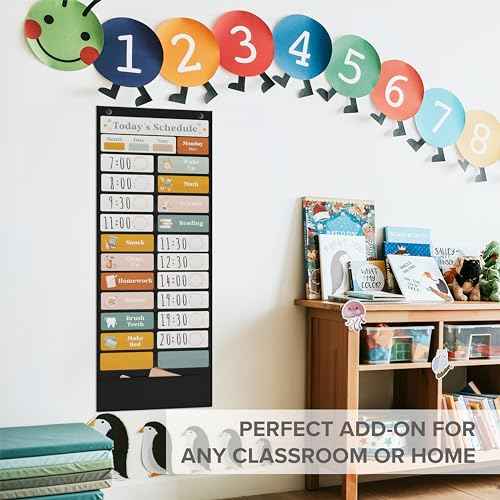 The Ultimate Pocket Chart for Classroom - Beautiful Daily Schedule Calendar with Designed Cards Encourages Visual Learning for Kids - Fun Boho Routine Calendar Chart Fits Nicely with Any School Decor