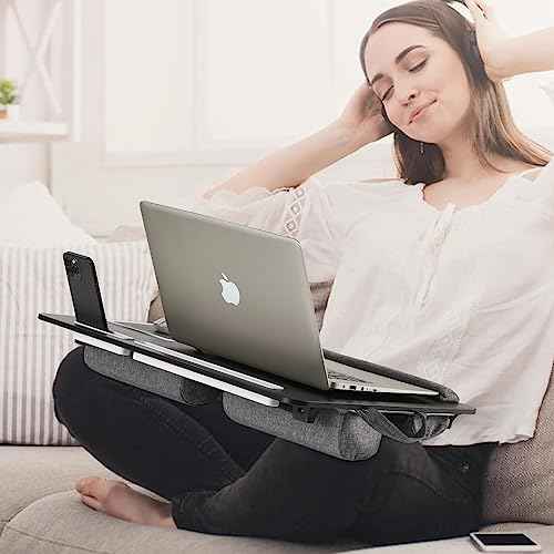 Laptop Desk,2 in 1 Lap Desk with Cushion 17 inch Laptop,Folding Table with Mouse pad Card Slot for iPad Mobile Phone Lap Desk for Bed Couch Bed Tray for Working Wooden Table for Reading