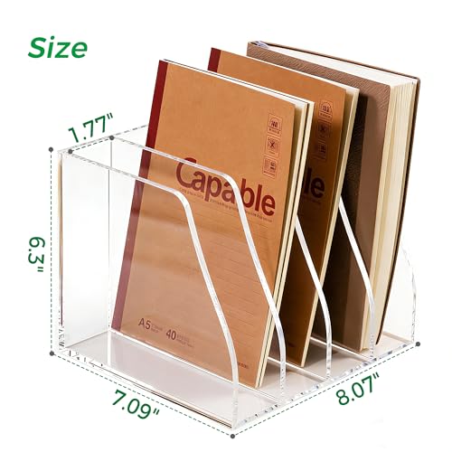 Acrylic Magazine File Holder B5, 4 Sections Desk Document Organizer, Clear