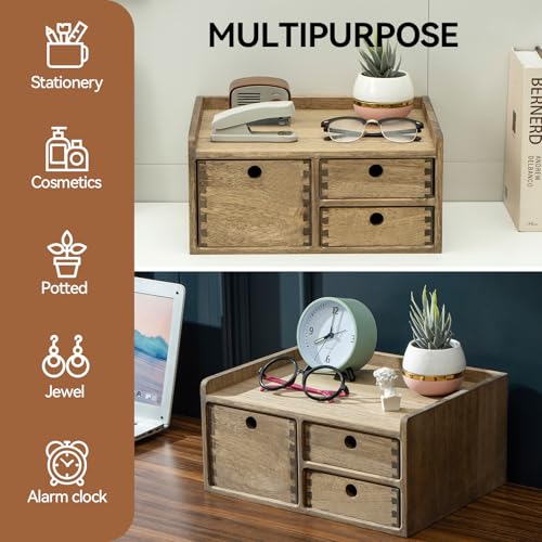 KIRIGEN Desk Organizer with 3 Drawers - Wood Drawer Storage Box with Trays for Tabletop - Workspace Office Toiletries Supplies Tool Caddy - Wooden Storage Cabinet1 Layer Dark Brown£¨DT1D3C-DBR£©