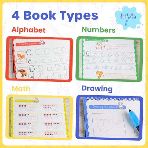 Reusable Grooved Handwriting Practice Books for Kids Age 3-5 with Pens & Affirmations