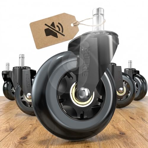 HOLKIE Black 11x22mm Office Chair Wheels Set of 5 – 3 inch Caster Rollers, Quiet, Soft PU, Carpet & Hardwood Floors