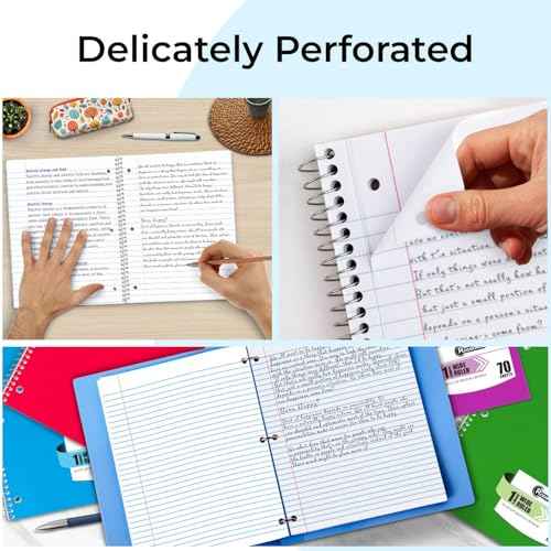 Rosmonde Spiral Notebooks, 24 Pack, 1 Subject Notebook, Wide Ruled, 70 Sheets, 8 x 10-1/2", 3 Hole Punched, School Supplies, Bulk Single Subject Spiral Notebook Bulk, Assorted Colors Pack of Notebooks