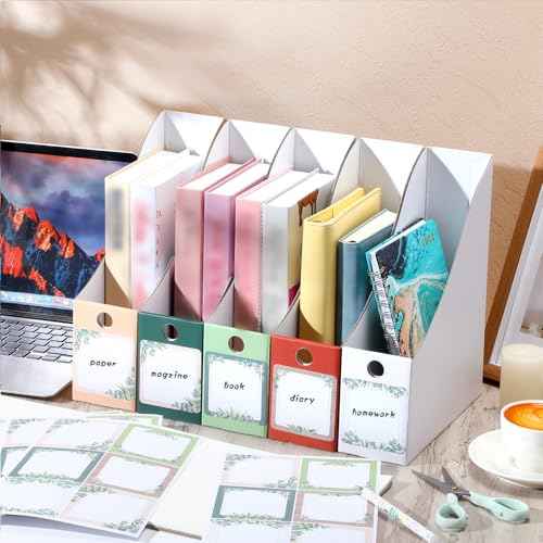 Pasimy 25 Pcs Greenery Cardboard Magazine File Holder Magazine Organizer Book Bin with Label Sticker Multicolor File Storage Box for Desk Shelves Document School Classroom Home Office Supplies