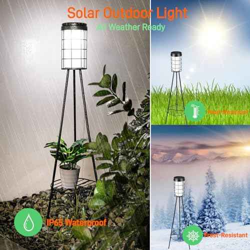 2 - Pack 38 inch Solar Floor Lamps Outdoor with Tripod Plant Stands, Waterproof Outdoor Solar Lights for Garden, Porch, Yard, Backyard, Patio