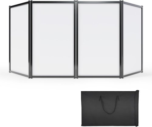HECASA Portable DJ Facade Booth - Black Steel Frame with 4 Detachable White Panels & Carry Bag