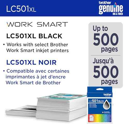 Brother Genuine LC501XLBK High Yield Black Ink Cartridge (for use with Work Smart 1260, 1360, and 1410 Printers)