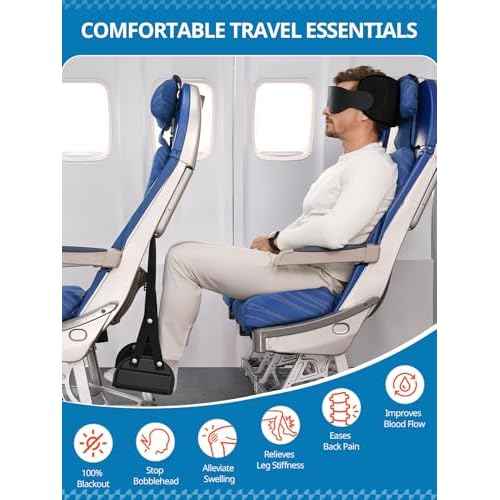 Travel Pillow Airplane Foot Hammock Set, Airplane Pillows with 3D Eye Mask for Sleeping, 360¡Æ Support Plane Head Strap, Long Flights Essentials, Stop Bobblehead and Travel Foot Rest Leg Relief