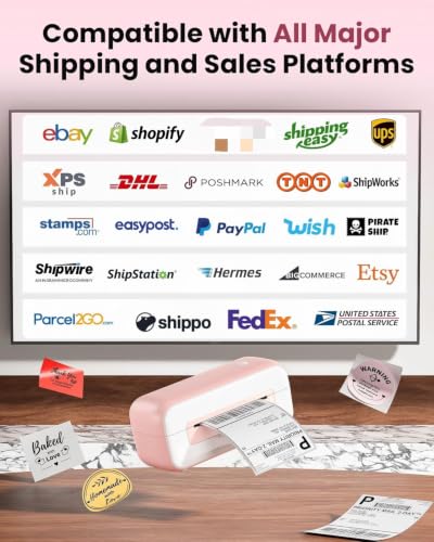 Phomemo 246SBT Pink Bluetooth Thermal Shipping Label Printer - 4x6, Fast & Wireless
