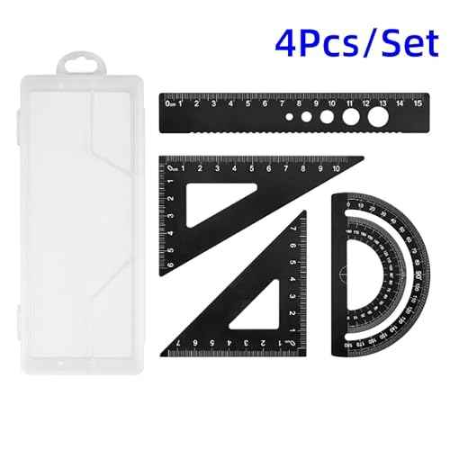 4pcs/Set Aluminium Ruler Set Metal Geometry Maths Drawing Compass Stationery Rulers Mathematical for School (Dark Blue)