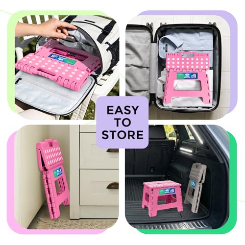 Pink Kids 9-Inch Folding Step Stool - Supports 300lbs for Toddlers & Children