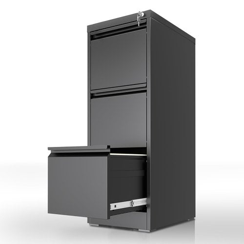 3 Drawer Office File Cabinets with Lock, Steel Filing Cabinets for Home Office, Office Storage Organizer, Metal Vertical Filing Cabinet for Letter/Legal/A4/F4 Size File, Assembly Require-Black