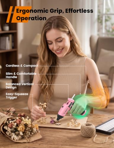 GoGonova Cordless Hot Glue Gun Kit with 2Ah Battery - Pink, Includes 25 Glue Sticks