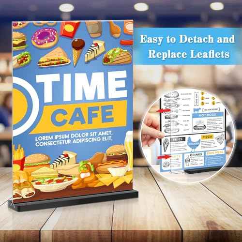 Acrylic Sign Holder 8.5x11, 10 Pack Double Sided Clear Display Stand with Black Base, T-Shape Table Number Holders, Plastic Picture Frames, Menu Brochure Sign Holder for Office, Show Fair, Restaurants